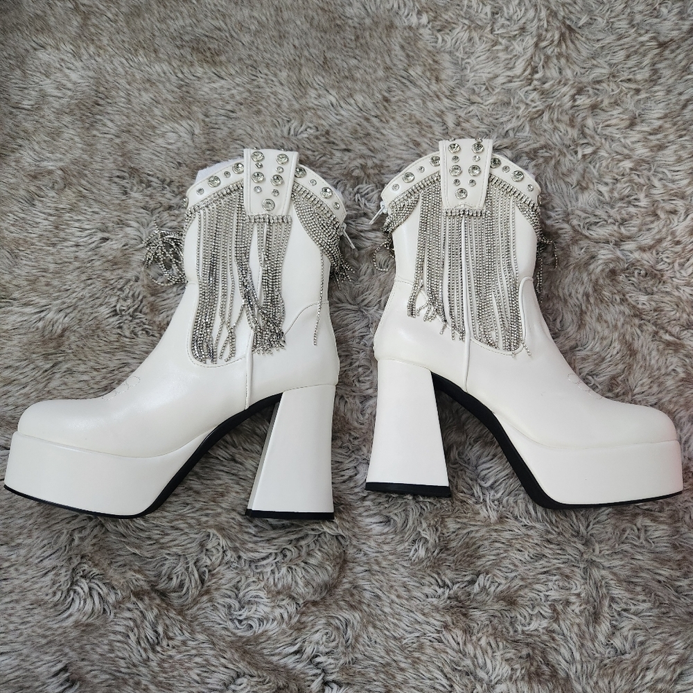 Sugar Thrillz Dolls Kill Twinkle Love Platform Boots White Women's - Picture 6 of 11